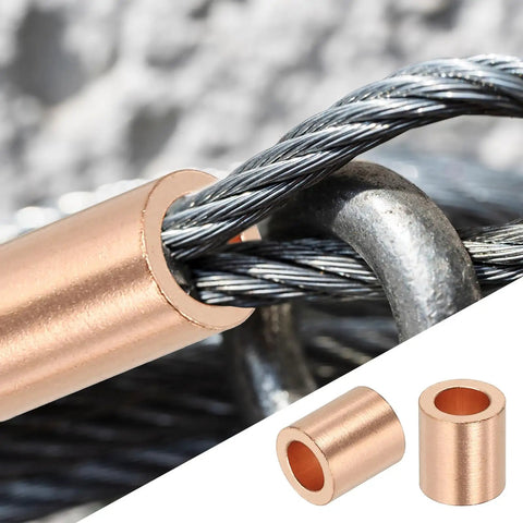One Eighth Inch Copper Wire Rope Stop Sleeve Gold Round Crimp Ferrules For Wire Rope And Cable 25 Pcs Must Have Waterproof Rustproof Corrosion Resistant Heavy Duty Crafting And Rigging Essentials, copper ferrule on wire rope