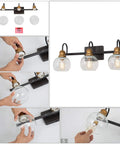 Dope Three Light Vanity Fixture For Bathroom With Oil Rubbed Bronze Finish, Antique Gold Sockets, Clear Glass Globe Shades, installation steps