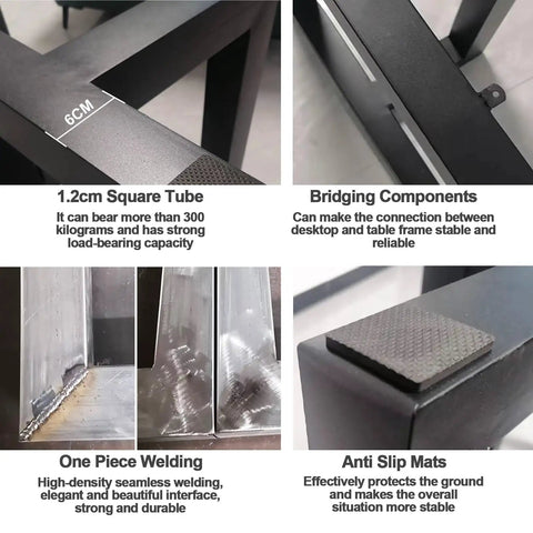 Heavy Duty Steel Table Legs Tough As Nails Industrial Powder Coated Frame For Desk Dining Coffee Table With Adjustable Rubber Feet Smooth Welded Joints Easy Peasy Assembly showing 1.2cm square tubes and one piece welding details.