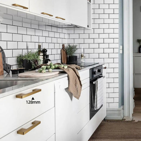 Kitchen with Two Pack Brushed Antique Bronze Wardrobe Cabinet Pulls And Black Long Drawer Handles With 160mm Center To Center