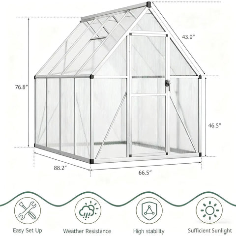 Sturdy 6x7 Foot Outdoor Greenhouse Kit With Reinforced Aluminum Frame, Durable Polycarbonate Panels, Adjustable Roof Vent, Quick Connect System, All Season Use, Wind Resistant Snow Ready Frost Proof Easy Setup For Year Round Garden Growth