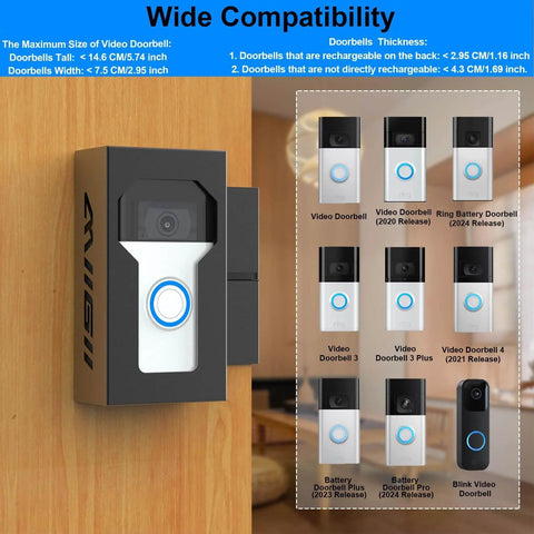 Anti Theft Doorbell Mount, All Metal No Drill Camera Door Mount With USB-C Charging Port For Continuous Power, Keeps Your Doorbell Charged Without Removing It, Compatible With Blink Video Doorbell And Other Popular Models.