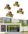 Heavy Duty V Groove Steel Wheel Casters For Inverted Track Sliding Gates With Thick Base Plate Four Pack close-up view of casters on mounting brackets