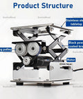 Smooth Electric Scissor Lift Table With Rockin 10kg Load And Snappy Height Adjust For Lab, Workshop Or Stage Gear Using Cool Rolling Sliding Base showcasing stainless steel tabletop and motor.