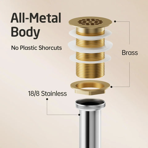 Top Tier Solid Brass Bathroom Sink Grid Drain, Hella Quick Flow Anti Clog Strainer, Spacious Open Grid Keeps Standing Water At Bay For Smooth Daily Chores Around The House