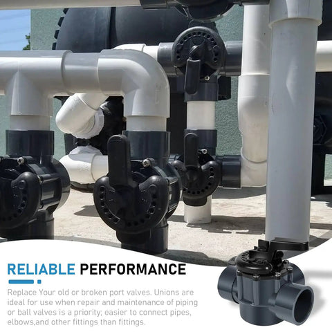 Installed 2 Inch 3 Way Diverter Valve for Ground Pool and Spa Systems Replace Part 263028, showing flexible flow control and ABS body.