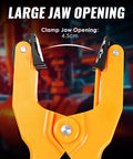 Front view of two orange HVAC clamp jaws for K-type thermocouples; large 4.5 cm opening