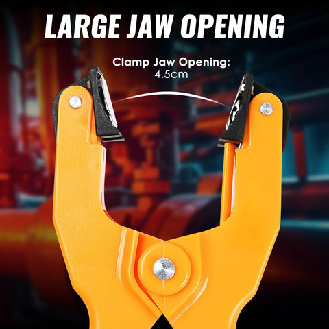 Front view of two orange HVAC clamp jaws for K-type thermocouples; large 4.5 cm opening