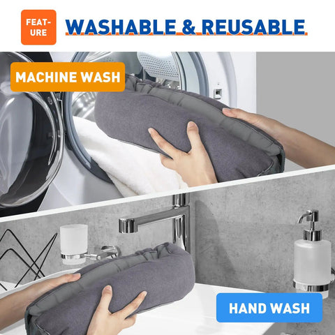 Heavy Duty Triangular Under Door Draft Stopper Works Like A Charm By Plugging Cold Drafts And Road Noise With A Weighted Core That Slides Right Into Place On Any Surface In Cool Gray being washed in machine and by hand.