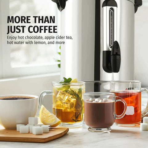 Heavy Duty 100 Cup Coffee Maker And Hot Water Urn For Events And Catering With Double Wall Stainless Steel Keeps Drinks Hot