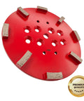 Concrete Diamond Grinding Head Disc Plate 10 Inch With 25 Grit Curved Rectangle Segments, 8 Segments, Medium Bond, Top View