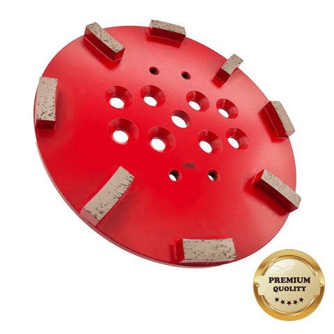 Concrete Diamond Grinding Head Disc Plate 10 Inch With 25 Grit Curved Rectangle Segments, 8 Segments, Medium Bond, Top View