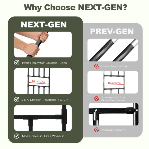 Comparison of Next-Gen and Prev-Gen square tubes with dimensions for Square Tube Garden Arch Trellis For Climbing Plants Outdoor Metal Arbor Black 126 Inch Wide 98 Inch High Tall Entrance For Roses Grapevines Clematis And Vines Easy Assembly.