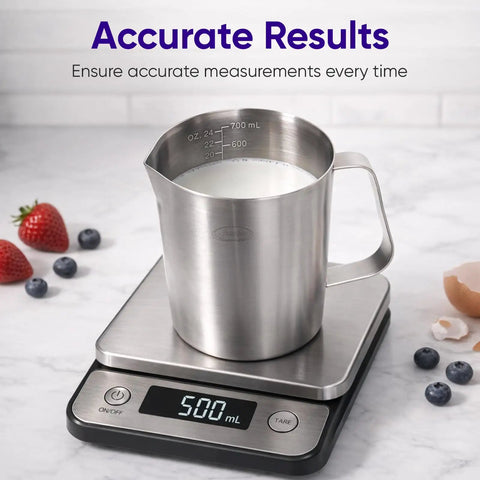 Stainless Steel Measuring Cup With Handle Upgraded 3 In 1 Cup ML Ounce Scale 16 Ounces Half Liter Two Cup Capacity on digital scale