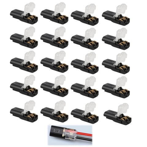 Two Pin LED Strip Light Connectors With Locking Buckle Quick Plug In Splice Clips for 22 18 AWG Wires, bulk pack