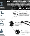 Top Tier Number 8 By Half Inch Sheet Metal Screws With Truss Heads 100 Pack Of 410 Stainless Steel Fast Self Tapping Bolts In Black Oxide Finish, showcasing design features.