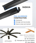 Comparison of full aluminum fan blades vs. ABS plywood fan blades for 84 Inch Industrial Ceiling Fan With Light For Covered Outdoor Spaces, Alexa Compatible, Remote And App Control, 6 Speed Reversible DC Motor, 8 Aluminum Blades, Three CCT Settings, Ultra Quiet Beefy Power Cooling Fan.
