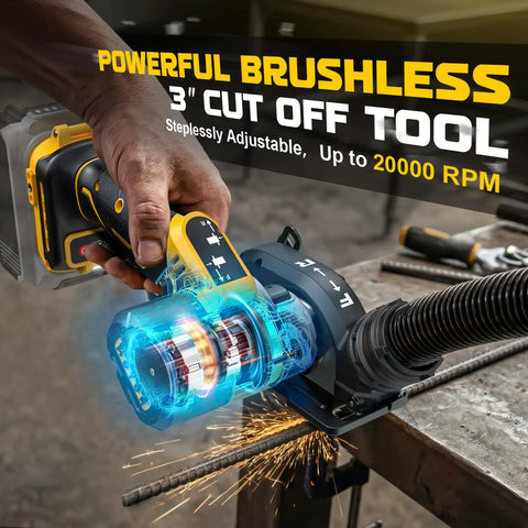 Cordless Cut Off Tool Kit For Wood Metal Plastic Tile Stone 20V Battery Compatible 3 Inch Circular Saw With Brushless Motor 20000 RPM Includes Blades And Dust Shroud Tool Only in use on metal