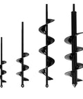 Set of four black garden auger drill bits for planting; varying lengths for bulbs and bedding plants.