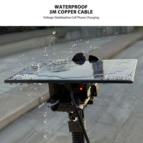 Badass Solar And Wind Power Generator For Electric Bikes with 3m waterproof copper cable charging under water droplets.