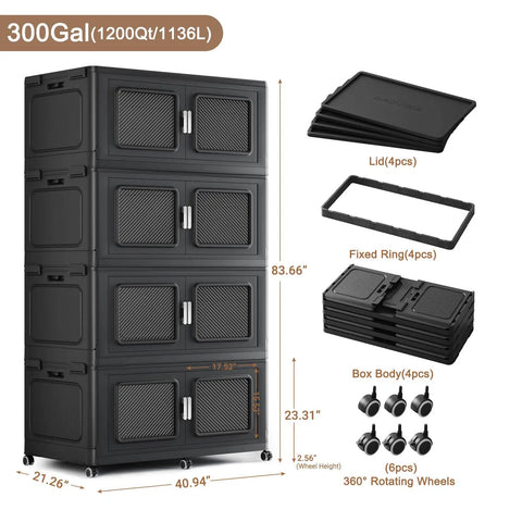 Super Sized Stackable Storage Totes With Secure Lids 4 Pack Heavy Duty Black Plastic Crates For Home Organization Garage Cleanouts And Bulk Hauls Extra Deep Industrial Grade Multi Room Clutter Free Setup