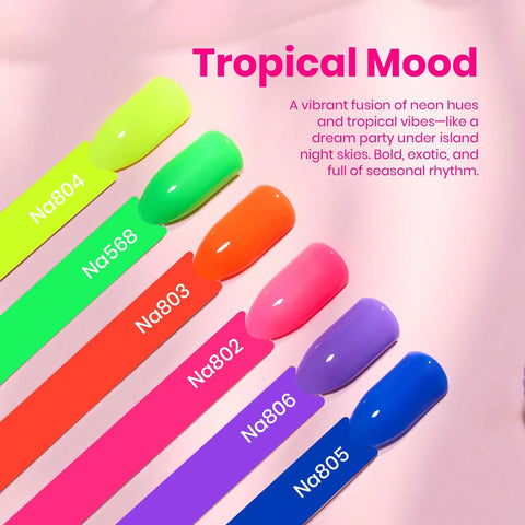 Neon Gel Nail Polish Set With 6 Bold Neon Colors Tropical Mood HEMA Free Soak Off UV LED Rainbow Bright Summer Manicure display