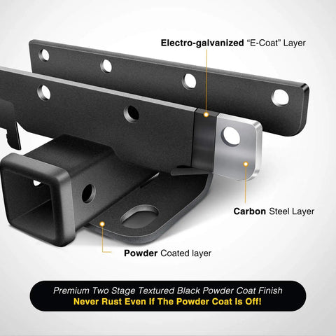 2 Inch Rear Hitch Receiver Kit For 2007 To 2018 Jeep Wrangler JK with E-Coat and powder coated carbon steel