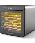 Top Tier Food Dehydrator With Seven Sturdy Stainless Steel Trays and No Sweat One To Twenty Four Hour Timer for Smooth Quiet drying.