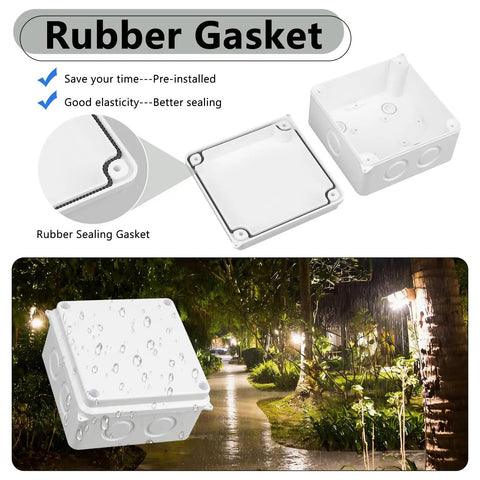 IP65 Outdoor Junction Box 200 Pack White ABS Plastic Waterproof Enclosure For DIY Electronics And Sensor Wiring, Weatherproof Project Case Built For Tinkerers And Pros, Rain Dust Moisture Safe, 3.9x3.9x2.8 In. white ABS box with rubber gasket and outdoor rain protection