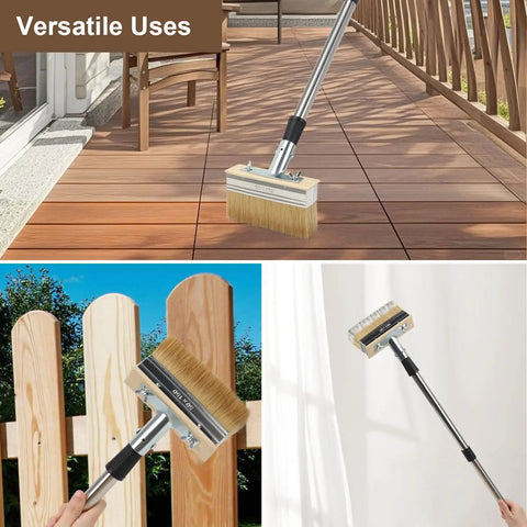 Stain Brush Kit With 60 Inch Long Handle For Decks And Wood Surfaces Includes 6 Inch Wide Deck Brush And 3 Inch Small Brush Set