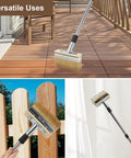 Long Handle Deck Stain Brush With 59 Inch Telescoping Pole 6 Inch Wide Stain Applicator shown on deck, fence, and wall
