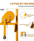 Heavy Duty Manual Pallet Stacker With Rock Solid Winch System Designed For Narrow Aisles And No Sweat Lifting Of Heavy Crates Up To 330 Pounds close-up of winch mechanism and controls.