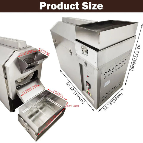 Commercial Coffee Roaster And Nut Roaster Drum Machine Three Phase 55 Lbs Electric Heavy Duty 208V 6500W dimensions view