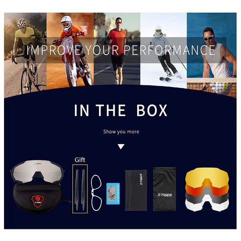 Polarized Sports Sunglasses With Five Interchangeable Lenses For Guys And Gals, Ultralight 19.2g set with accessories shown in box