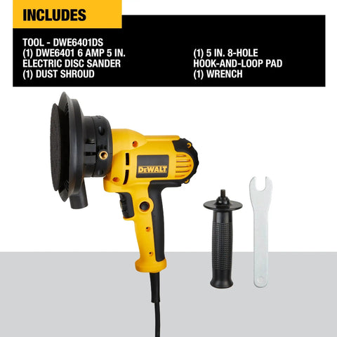 Rotary Sander With Variable Speed 0-3700 OPM 6 Amp Beefy Motor 5 Inch Sanding Pad Dust Shroud Vacuum Ready for fine finish
