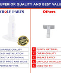 Comparison of Beefed-Up Dryer Door Latch Replacement 00491673 for Bosch Dryers and generic parts, highlighting quality differences.