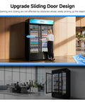 Heavy Duty Workhorse Commercial Merchandiser Refrigerator With Smooth Automatic Sliding Rebound Doors And Reinforced Glass Panels in office setting.