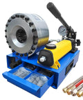 Heavy Duty Manual Hydraulic Hose Crimper With Seven Precision Dies, Knocks Out Single And Braided Lines Easy, Detachable Jaws Work Like A Dream In Tight Spots, Rock Solid 35Mpa Press For Real Mechanics. Close-up of crimper with precision dies.