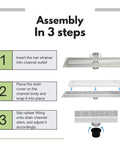 Assembly instructions for Premium Heavy Duty Stainless Steel Linear Shower Drain Featuring A Badass Ocean Wave Design With Built In Hair Catcher.