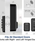 Keyless Entry Door Lock With Electronic Keypad Deadbolt Auto Lock Hassle Free Quick Install And Program Battery Backup For Front Door Garage Back Side And Bedroom Black No More Keys Secure Access For Your Home, shown from side and front views with installation dimensions.