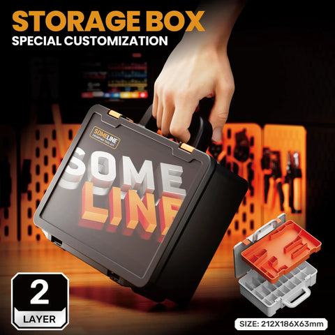 Person holding storage box for All In One Wire Terminal Crimping Tool Kit With Auto Ratchet And Locking Mechanism, 2 layer, 212x186x63mm.