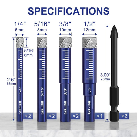 Diamond Drill Bit Set For Porcelain Tile Ceramic Glass Granite Concrete Masonry And Stone Nine Piece Carbide Tipped Drill Bits
