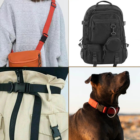 Variety of uses for Three Pack 1 Inch Inner Diameter Plastic Buckles Dual Release For Backpacks, Dog Collars, Nylon Webbing