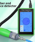 Fiber optic inspection video probe A-600 with 5-inch touchscreen, green handheld unit and coiled cable.