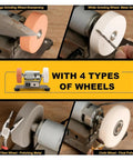 Top-Tier Electric Bench Grinder With Dual Wheels For Polishing Metal, Wood And Knives, showcasing four types of grinding wheels.