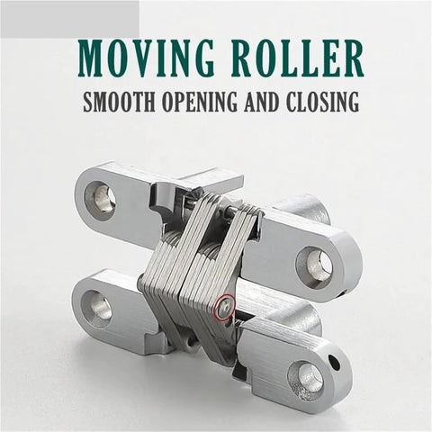 Moving roller hinge for smooth opening and closing, crafted from rust resistant stainless steel, ideal for cabinetry.