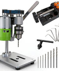 Compact Benchtop Drill Press With Rear Mounted 795 High Torque Motor For Do It Yourself Projects Woodworking Jewelry Making And Crafts Cnc Aluminum Body Low Vibration Quiet Operation B10 Chuck with accessories
