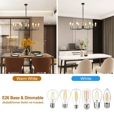 8 Light Black and Gold Modern Farmhouse Chandelier for Dining Room Industrial Candle Hanging Light Fixture with two light settings
