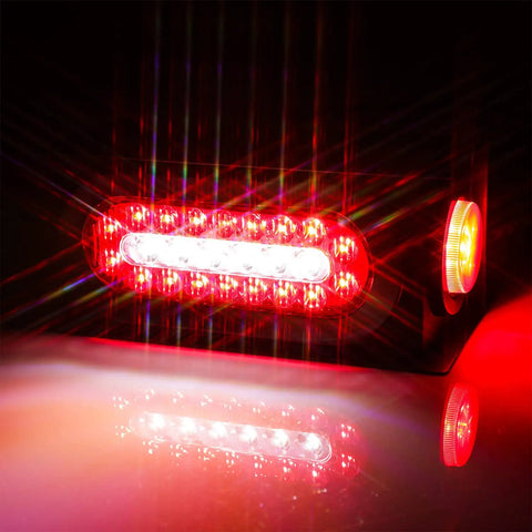 Two Pack Heavy Duty Trailer Light Steel Boxes Kit With Six Inch Oval Red And White LED Tail Lights and 2in Round LED Side Lights