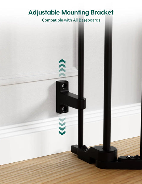 Adjustable mounting bracket for Heavy Duty Rock Solid Extra Wide Baby Gate With Foldable Metal Panels and Oversized Walk Through Door.